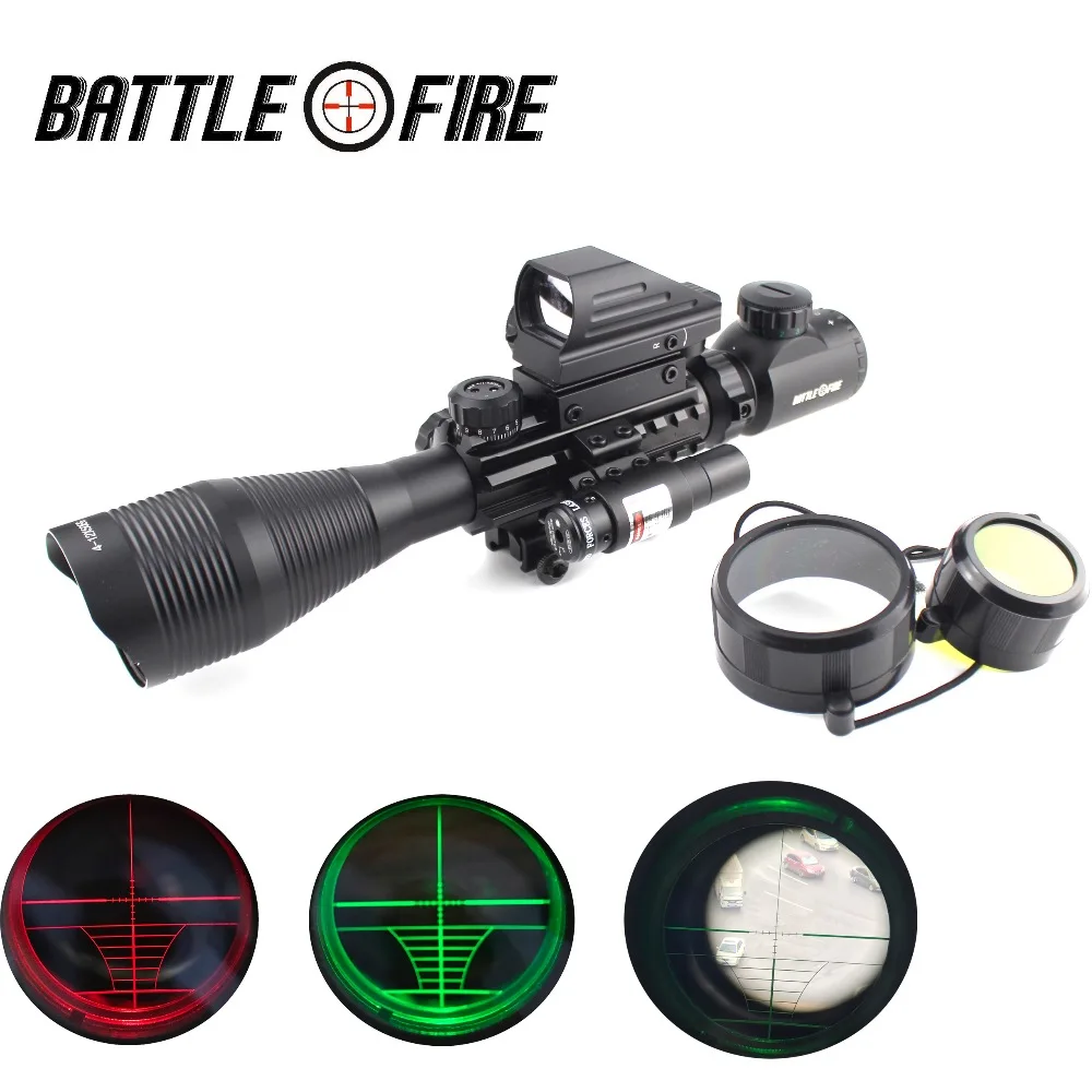 

4-12x50 Illuminated Rangefinder Reticle Rifle scope Holographic 4 Reticle Sight red green laser combo riflescope for hunting