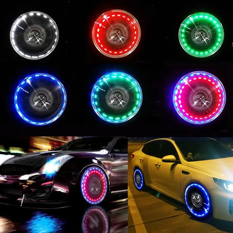 4 colors Decorative Waterproof Strobe Lamp Tire Light Wheel Light Valve Cap Light for Car Motorcycle Vehicle Auto Wakauto Car Solar Wheel Light 4pcs