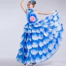 Преуспевающий Цветок Цветение танец открытие танец большие качели юбка Женский взрослый сценический костюм сцена атмосферная песня