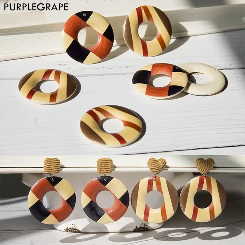 

Vintage earrings material wooden geometry big ring DIY handmade homemade earrings pendant jewelry accessories a pack of 8