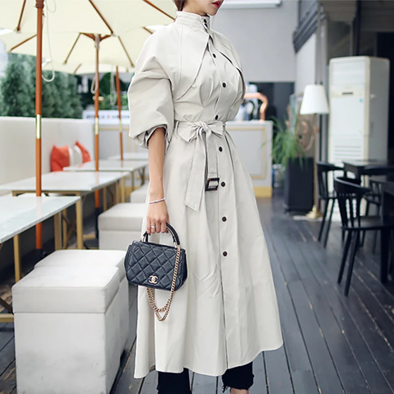 New 2019 Spring Windbreaker Women Single-Breasted Loose A-line Trench Coat Elegant Chic Sashes Outerwear Bussiness Long Trench