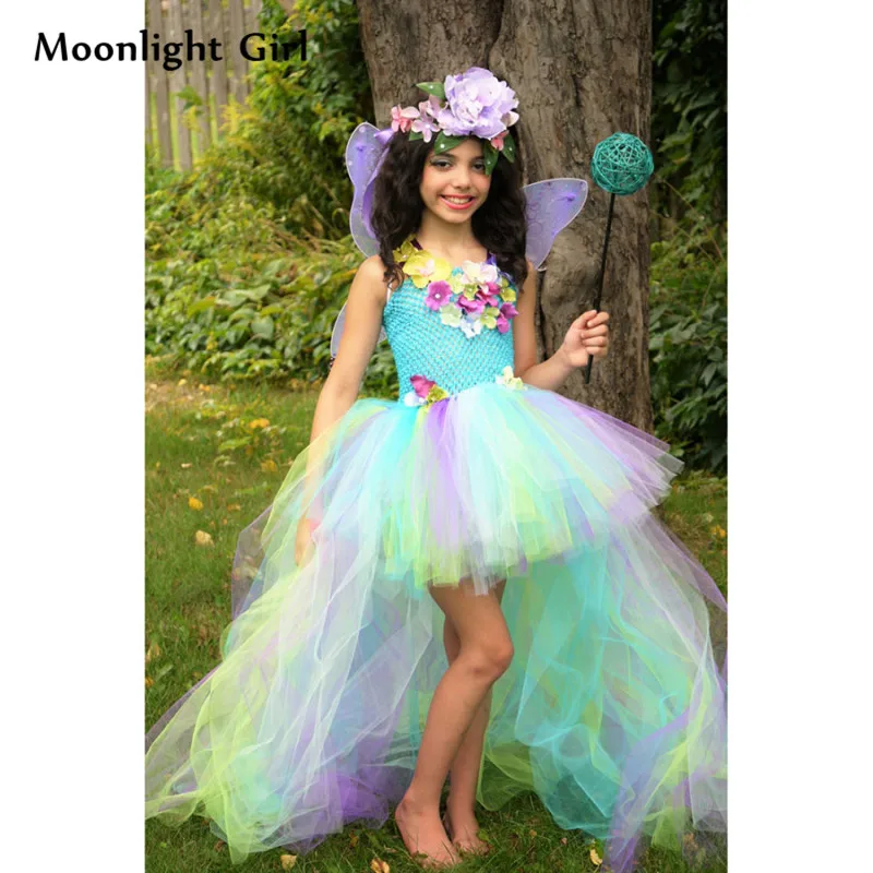 

Kids Fancy Butterfly Dress Princess Flowers Girls Tutu Dress With Long Train Wings Children Clothes Set Butterfly Costume PQ212