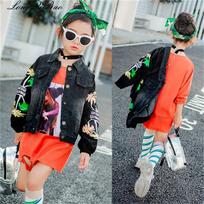 

Baby girl cotton printed denim jacket spring and autumn Korean version of children's ocean denim jacket autumn girl jeans suit 2