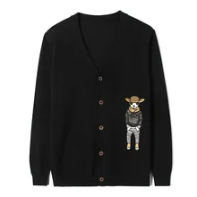 Забавный Рождественский мужской свитер с рисунком из мультфильма, мужской кардиган, весна, японский стиль, черный вязаный мужской свитер, верхняя одежда, пальто