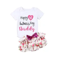 Милые комплекты одежды для маленьких девочек хлопковый топ с буквенным принтом + юбка-пачка с цветочным принтом