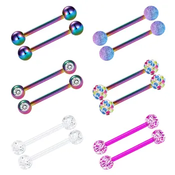 

6 Pairs Nipple Rings Tongue Ring Surgical Steel Nipplerings Piercing Women Rainbow Barbells 14G 6 Pairs 1/2"-9/16"-5/8"-3/4"