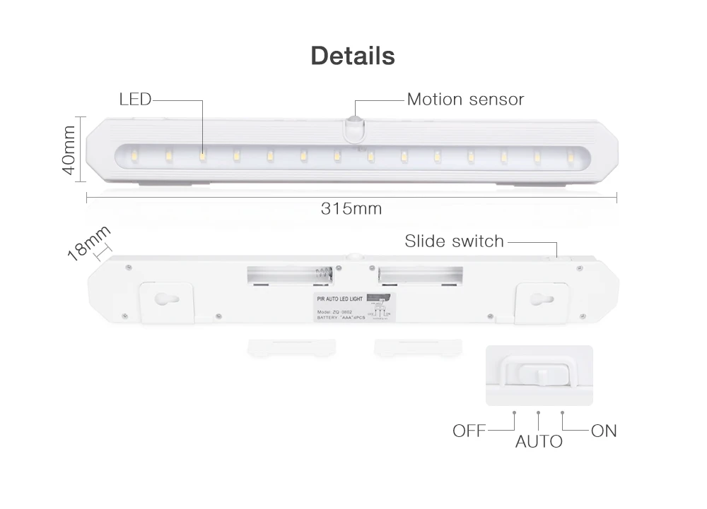 ZQ0802 Portable Motion Sensor Wireless LED Closet Light for Cabinet