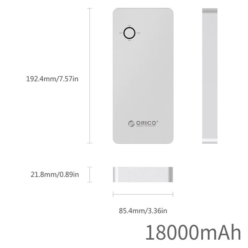ORICO 18000 мА/ч, Мощность Аккумулятор для планшета Алюминий сплав двойной Выход один DC Порты и разъёмы 12/15/19 вольт заряда для Тетрадь - Цвет: 18000 mAh