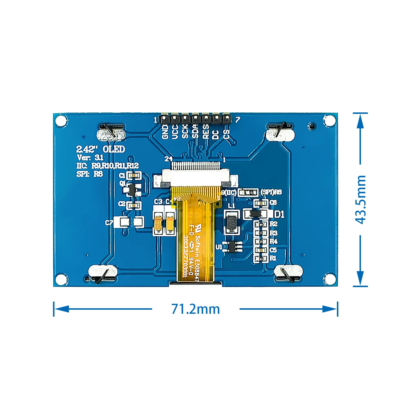 Белый 2,4" 2,42 дюймовый ЖК-экран 128x64 OLED дисплей модуль IIC IEC SPI серийный для C51 SPD0301