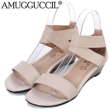 2016 New Arrival Genuine Leather Big Size 33 42 Black Beige Fashion Casual Comfy Women Summer