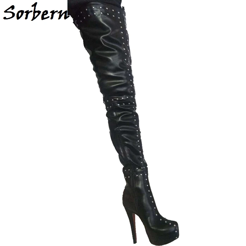 

Sorbern Plus Size Crotch Thigh High Boots Shoes With Studded For Ladies Boot Winter Woman Metallic Wine Red Royal Blue Shoes