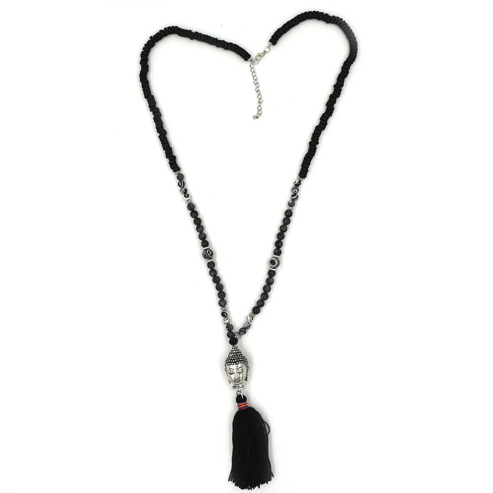 New Handmade vintage jewelry Stone rosary beads long necklace Buddha pendent necklace Tibetan Buddhism Bohemian ethnic necklace