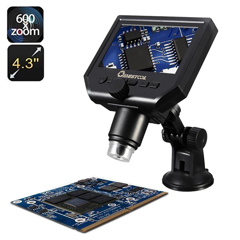 

Pro 4.3 Inch HD LCD Display Digital 1-600X 3.6MP Microscope Continuous Magnifier