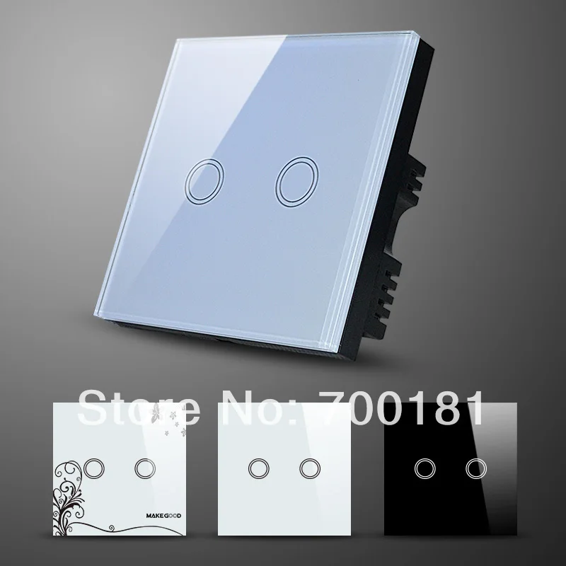 Free shipping 2 Key touch screen light switch & wall switch ,glass