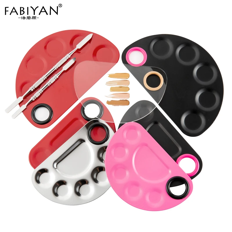 

Makeup Palette Clear Acrylic Stainless Steel Mixing Spatula Spatula Foundation Eyeshadow Plates Nail Art Polish Tool 5 Holes