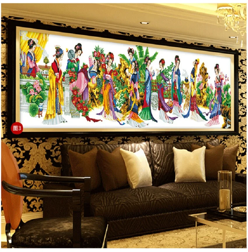 

Embroidery Package Printed Fabric Cross Stitch Kits New Luxurious The Twelve Beauties DIY Handicraft Embroidery Kit
