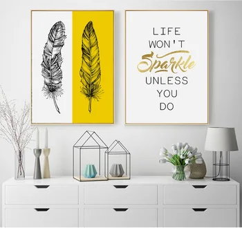 

Nordic Yellow Abstract Feather Painting Wall Art Oil Painting Home Decoration Modular Canvas Pictures for Living Room No Framed