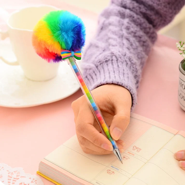 

High quality colorful Creative cute Plush Puff Gel pens 0.5mm Students use 17.5*6cm free shipping