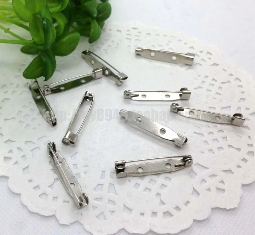 

jewelry findings Brooch Base Blank setting back pin Safety needle bar metal Glue on scrapbook making 30mm long rhodium color