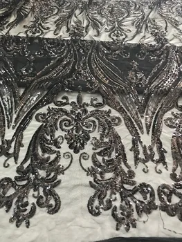 

African French Net Lace Fabric with good quality yaking-6112 embroidered Tulle Fabric with sequins