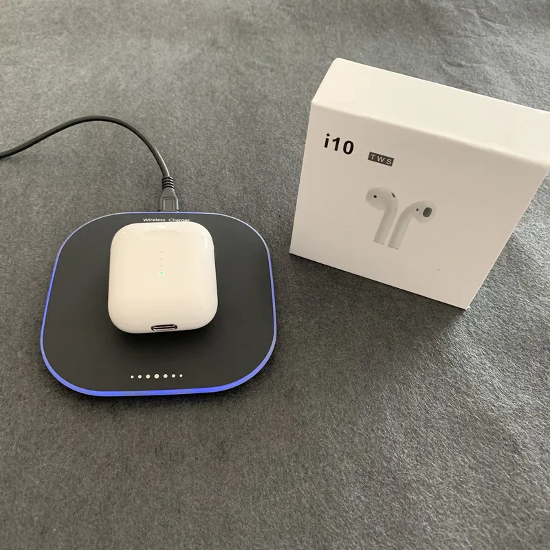 10 Вт Qi Беспроводная зарядка + i10 TWS Bluetooth air pods 5 0 наушники с сенсорным управлением