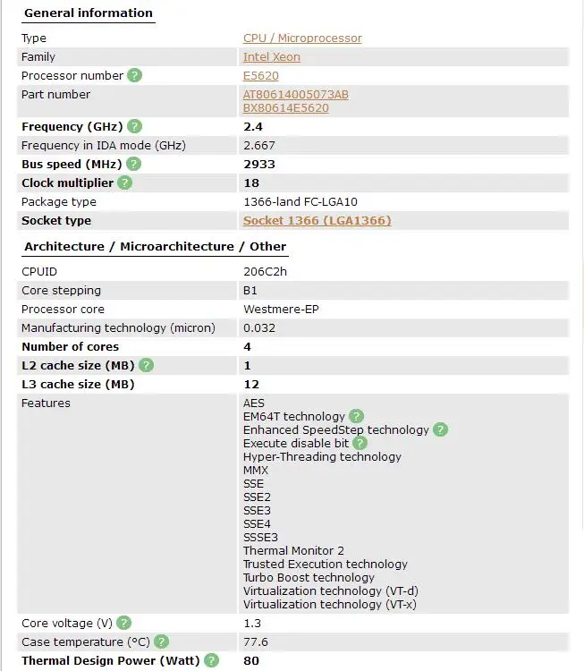 Процессор Intel Xeon E5620(12 Мб кэш-памяти, 2,40 ГГц, 5,86 GT/s Intel QPI) LGA1366 настольный процессор нормальной работы