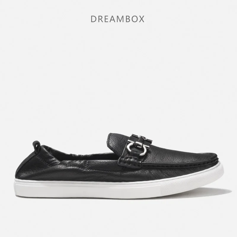 

British Horse Buckle Lok Fu Shoes Summer Men's Leather Soft Surface Flat Casual Shoes Lazy Comfortable Shoes