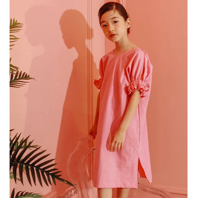 Летнее платье для девочек коллекция года, новое Брендовое прямое платье принцессы платье с v-образным вырезом и бантом для подростков одежда для малышей Детские платья для девочек, От 4 до 16 лет - Цвет: pink