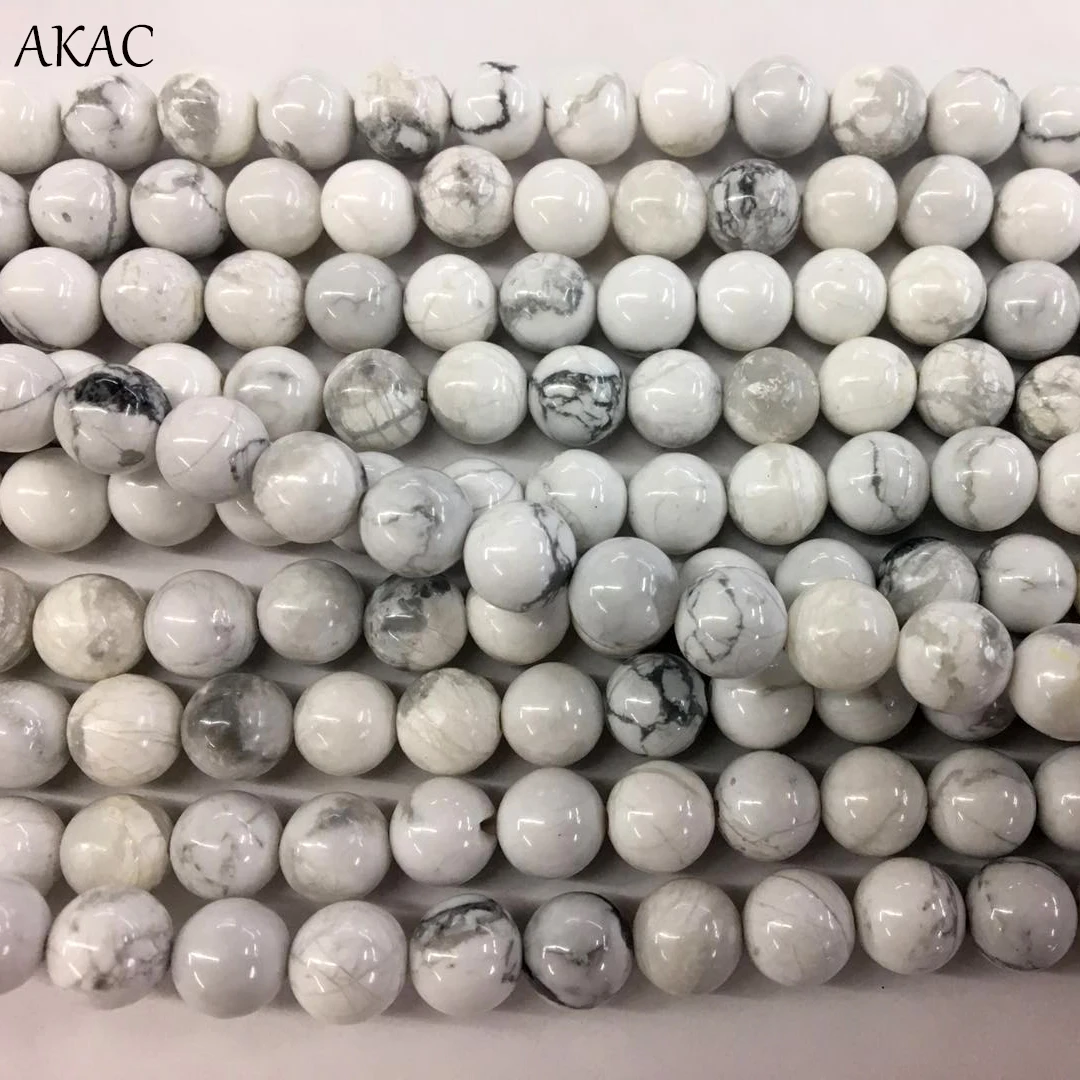 

AKAC natural white howlite jasper stone loose beads 6/8/10mm for jewelry diy making wholesale