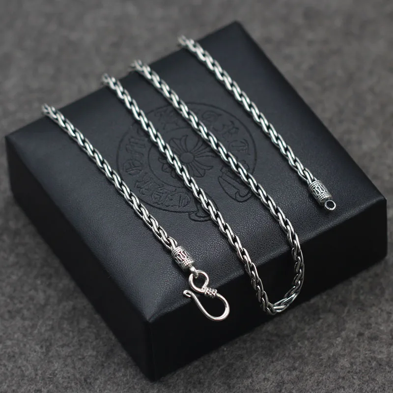 S925 silver jewelry wholesale Mens Peace Necklace Sterling Silver Chain coarse grain of classic men's money