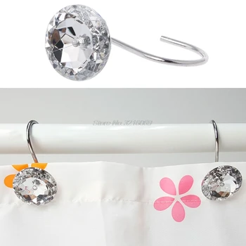 

12Pcs Bathroom Shower Crystal Curtain Hooks Decorative Rhinestone Rolling Holder