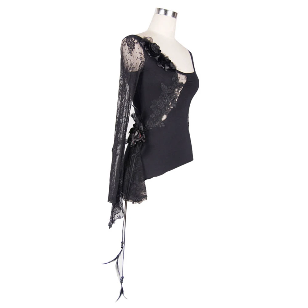 Camisa de Manga Gótico Feminino Assimetrial Preto Sexy Rendas Camisas Steampunk Retro Longa Transparente Festa Clubwear Camisa Topo 8 Cheap Camisa