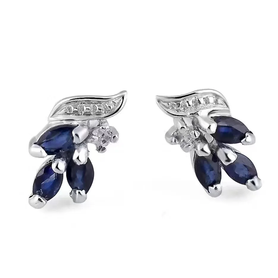 Sapphire stud earring Natural real blue sapphire earrings 925 sterling silver For men or women jewelry | Украшения и аксессуары