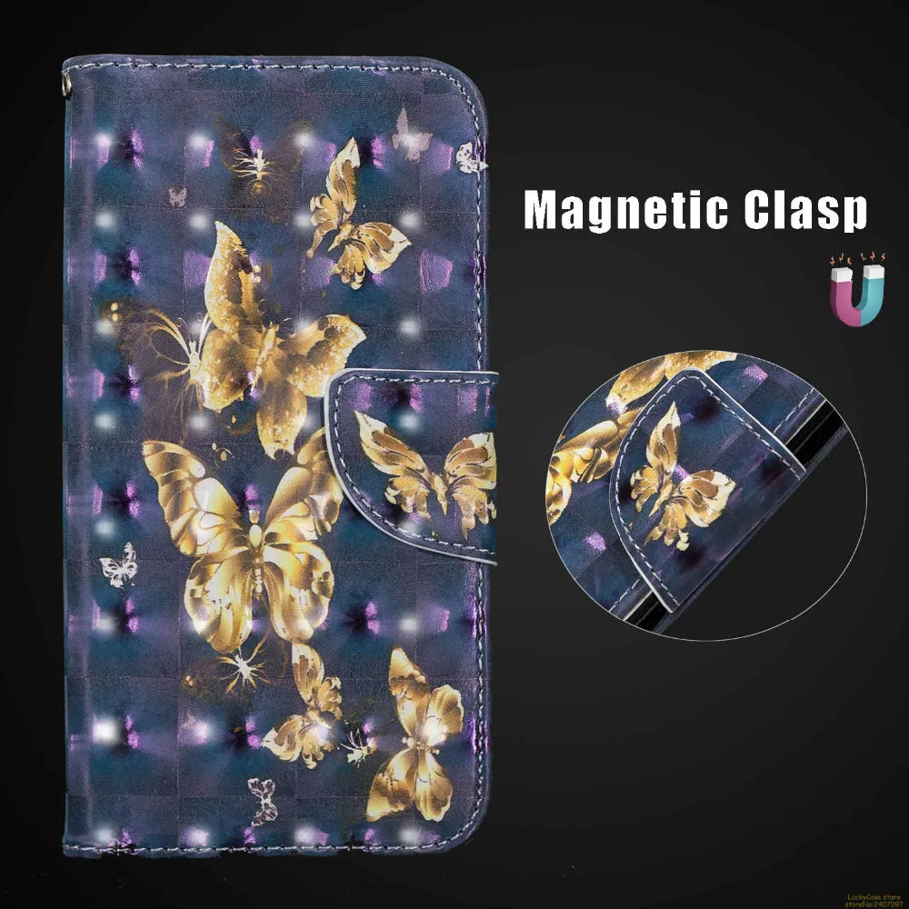 

glossy 3D Painted Leather wallet phone case fundas for coque Samsung Galaxy A8 2018 phone cover hoesje caja kryt Carcasas