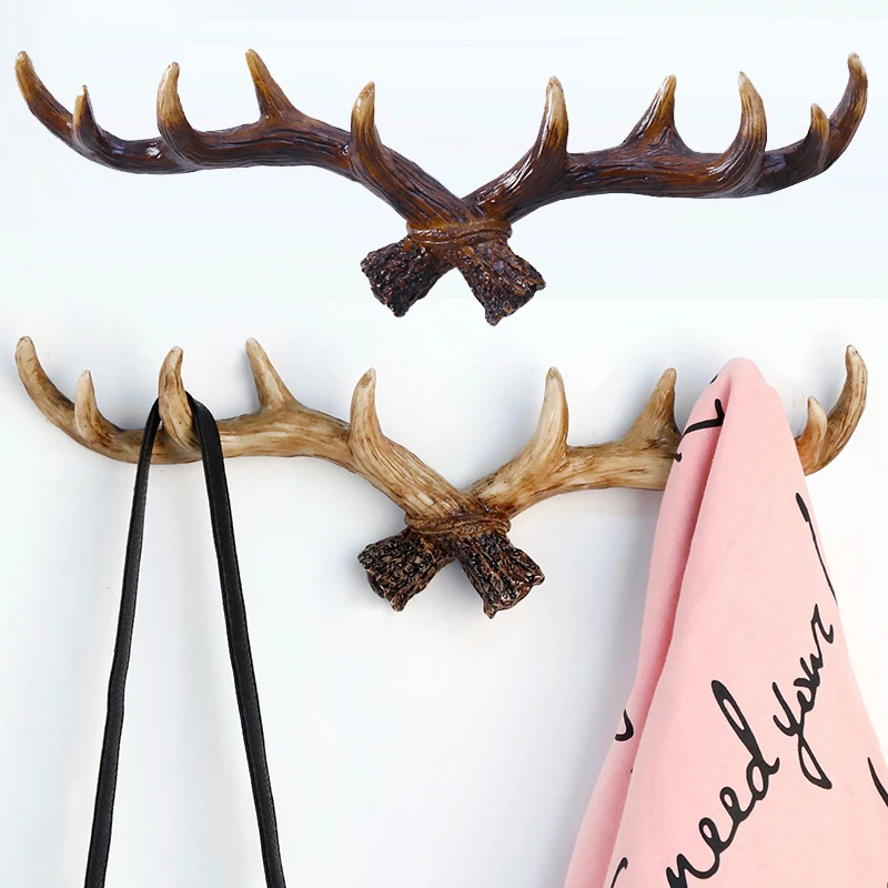 

Resin Antlers Hooks For Wall Decor Hanging Coat Key Racks Vintage Hat Scarf Display Storage Deer Horns Bag Hanger Hook Home