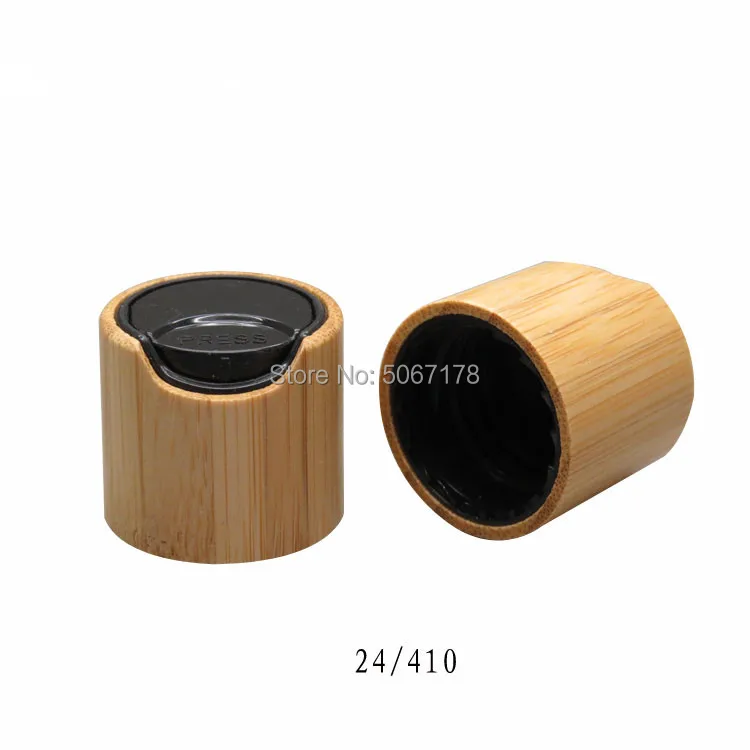 

24/410 Bamboo Black Essential Oil Press Pump Cover Essence Liquid Chiaki Cap For Lotion/Mulsion Bottle Screw Disc Lid 100pcs