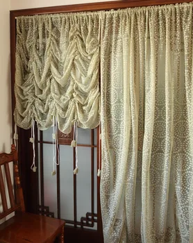 

Free shipping 1 Panel Korean Style Green Lace Flower Translucidus Balloon Curtain Adjustable Height Decorative Sheer