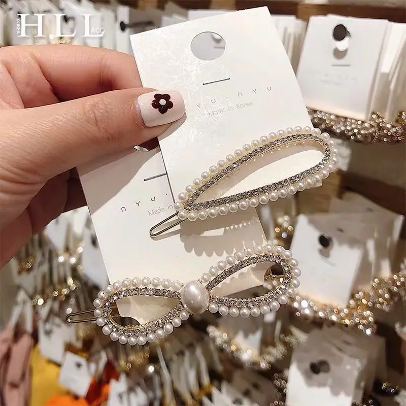 

2019 New Fashion Flash Luxury Temperament Full Diamond Crystal Pearl Elegant Women Barrettes Hair Clip Hairpin Hair Accessories