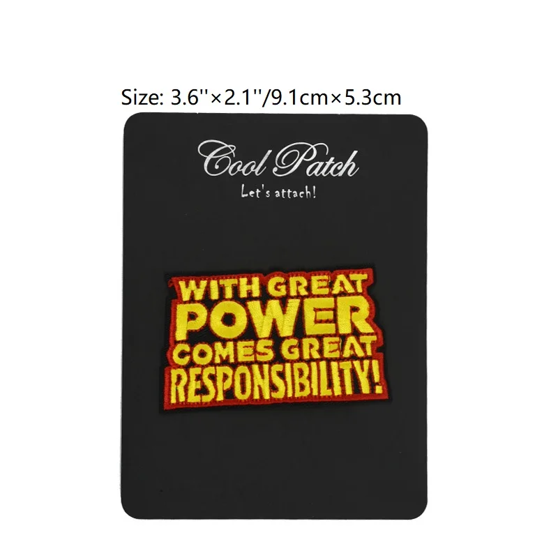 

Avengers Infinity war patches Marvel Spiderman "With Great Power Comes Great Responsibility" Embroidered iron on for clothing