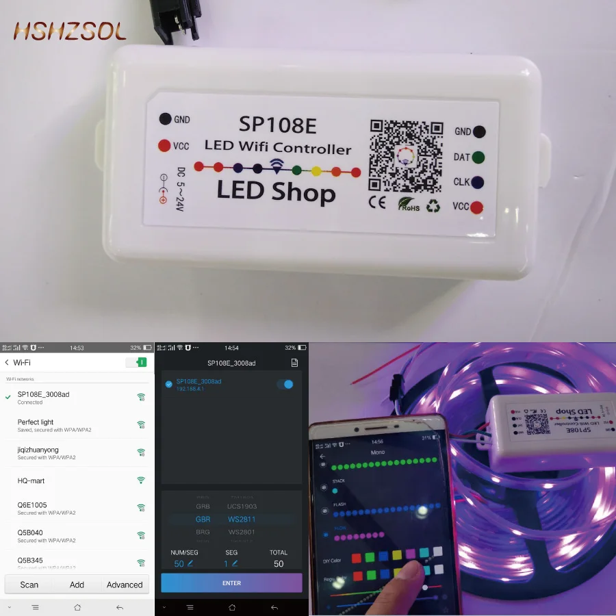 Волшебный контроллер Sp108E Wi Fi 5050LED 2048 пикселей 2811 6803 2812 dmx512 и т. д. большой