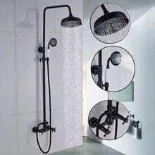Wall Mounted Bathroom Rainfall Shower Faucet Set Oil Rubbed Bronze 8 Rain Shower Head + Hand Sprayer Dual Cross Handles KD210 waterfall wall mounted oil rubbed bronze bathroom tub faucet single handle hand shower