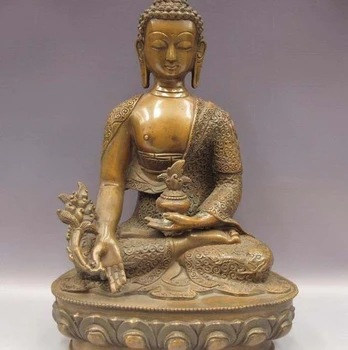 

Tibet Buddhism Copper Bronze Pharmacist Bhaisajyaguru Sakyamuni Buddha Statue