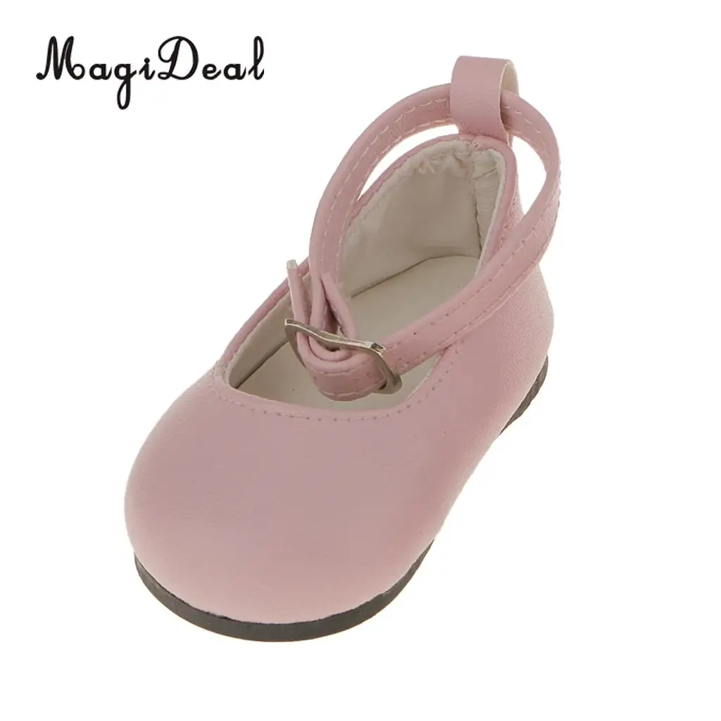 MagiDeal Cute 1Pair Patent Leather Pump Dolly Flat Ankle Strap Shoes w/ Bow for 18 Inch America Girl Doll Pretty Dress 6Colors