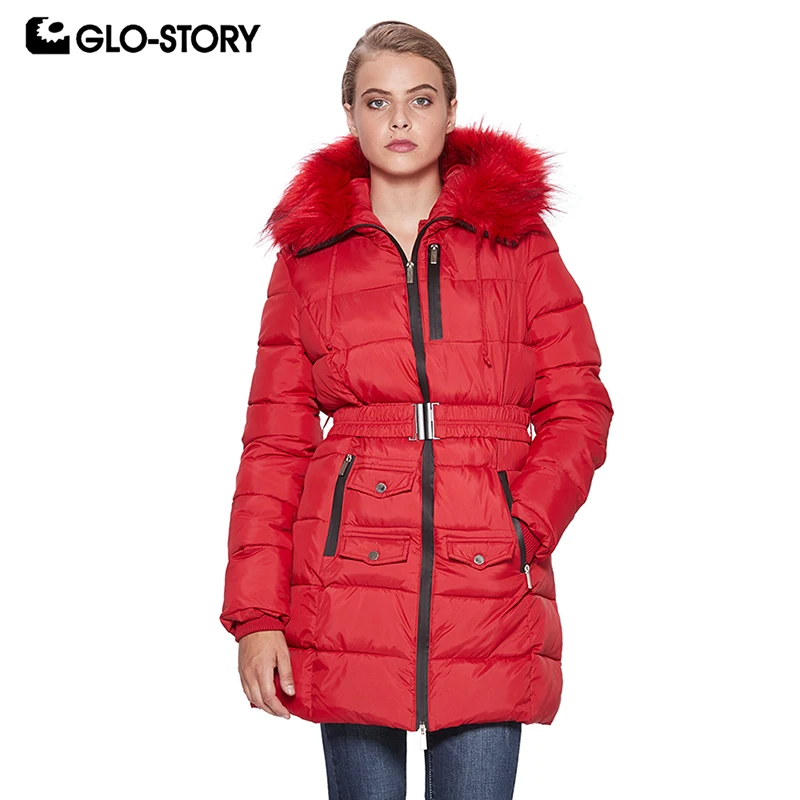 GLO STORY 2018 женская зимняя парка с меховым капюшоном регулируемой талией женские