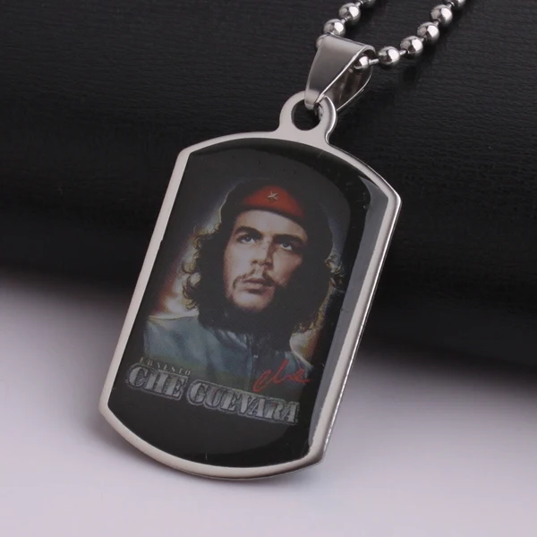 

free shipping Square Black Guevara Sketch 316L Stainless Steel pendant necklaces bead chain for men women wholesale