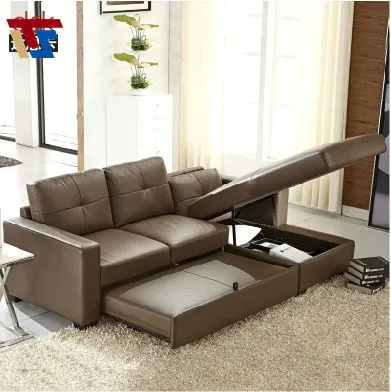 Real Leather Brown Corner Sofa Bed Sleeper Couch Mechanism