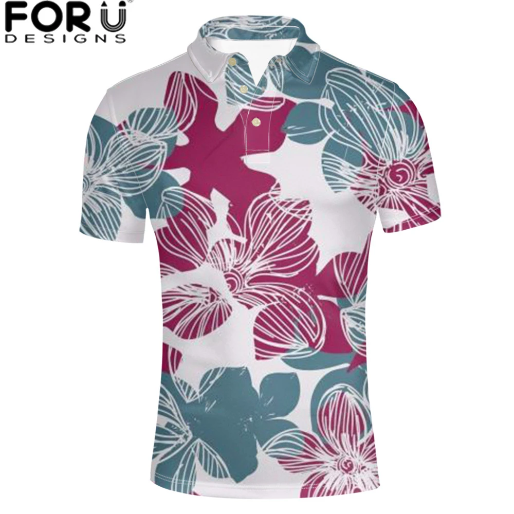 

FORUDESIGNS Floral Beach Shirt Clothing Summer Men Breathable Elasticity tee shirts Casual Relax Male Button Tops Tee