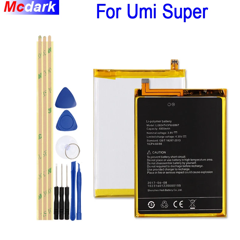 

For UMI SUPER Battery Li3834T43P6H8867 4000mAh Batterie Bateria Accumulator AKKU+Tools