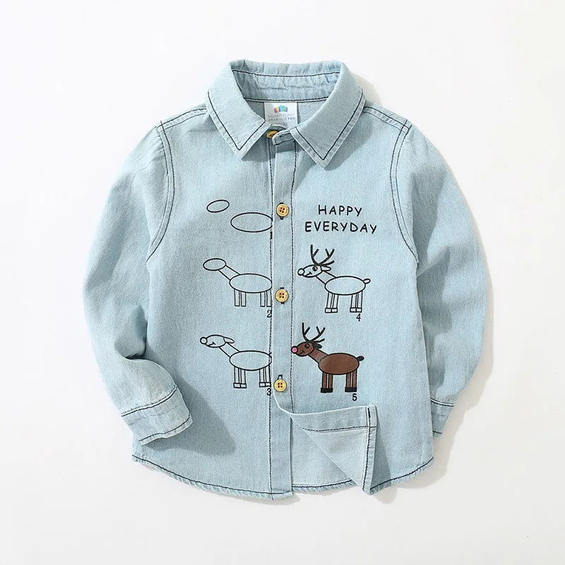 

Casual Toddler Boys Denim Shirts Kids Clothes Autumn 2018 Children Turn Down Collar Long Sleeve Top Baby Camisa Infantil Menino