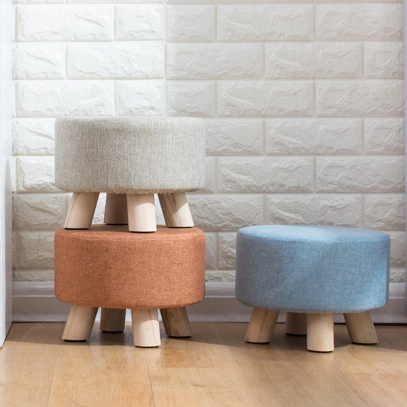 Us 28 79 Nordic Round Fabric Stool Wooden Leg Pattern Modern Fashion Wood Small Chair Living Room Mound Sofa Bedroom Bench Kids Furniture In Stools